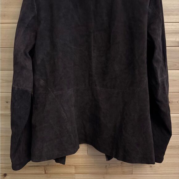 Eileen Fisher Size Large Chocolate Brown Open Front Goat Suede Blazer Jacket - Picture 7 of 15